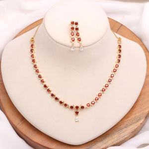 Garnet Red <b>Necklace</b> Set 22K Gold Plated Brass Classic Minimal Gemstone Jewelry Wholesale Supplier Manufacturer - Product Image 1