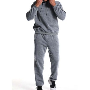 Survêtement gris à capuche pour homme, coupe droite, couleur unie, décontracté, avec poches latérales, idéal pour l'automne, 100 % coton, poids moyen - Product Image 3