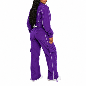 Fashion Women Two Piece <b>Tracksuit</b> Set Windbreaker Jacket Cargo Pants Lightweight Nylon Outfit - Product Image 4