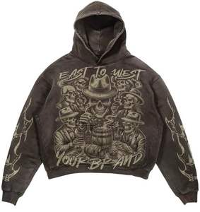 ชุดเซ็ตเสื้อฮู้ดดี้พิมพ์ลายสกรีนแบบดิสเทรส พร้อมกางเกงวอร์มขาบานฟอกสีสไตล์วินเทจ คุณภาพสูง พร้อมป้ายโลโก้แบบสั่งทำพิเศษ - Product Image 2