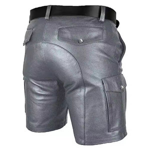 Pantalones cortos clásicos de cuero con diseño de bolsillo con cremallera, estilo motero, pantalones cortos casuales de moda para uso diario, para montar al aire libre - Product Image 3