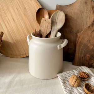 Handcrafted Ceramic Utensil Holder Matte Finish Double Handle Design High <b>Fired</b> Durable Heat Safe Kitchen Counter Organizer - Product Image 2