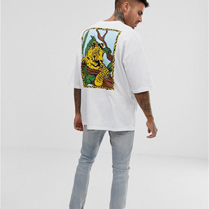 Oversized <b>Men's</b> White T-Shirt With <b>Animal</b> Print Back Design Short Sleeve Casual Jersey Fit - Product Image 2