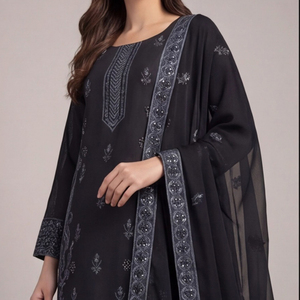 Ensemble trois pièces Shalwar Kameez en tissu lawn brodé pour femmes, collection été, vêtements ethniques, costume en lawn pour femmes en vente - Product Image 2