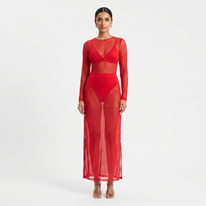 Women Mesh Maxi Dress Long Sleeve <b>Sheer</b> <b>Bodysuit</b> Sexy See Through Jumpsuit Ladies Full Slips Knitted <b>Sheer</b> Mesh Dress Women's - Product Image 2