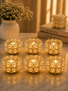 Juego de 6 Portavelas de Cristal Dorado, Portavelas Decorativos de Lujo para Decoración del Hogar y Bodas, Portavelas de Metal - Product Image 3