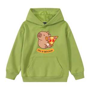Sudadera con capucha estilo cómodo para mujer con estampado de oso de dibujos animados y pizza, con bolsillo canguro, corte regular, sudadera de otoño, 100% algodón tejido. - Product Image 6