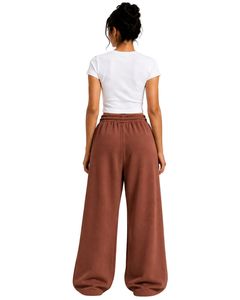 Custom Brown Women Wide Leg Sweatpants High Waist Loose Fit Casual Streetwear Lounge Fleece <b>Trousers</b> With Drawstring Pockets - Product Image 2