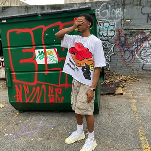 เสื้อยืดโอเวอร์ไซส์สไตล์วินเทจสกรีนลายแบบใหม่ ผลิตตามสั่งขายส่ง คอริบบิ้น ผ้าปะติดปะต่อ ล้างสีแบบแอซิดวอช - Product Image 5