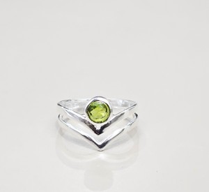 Two Layer 925 Sterling <b>Silver</b> <b>Ring</b> Chevron Style Round Peridot Engagement Band <b>Men</b> Women Custom Manufacturer - Product Image 1