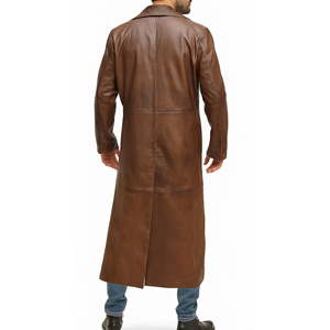 <b>Mens</b> Leather Long Overcoat With Belted Waist <b>Full</b> <b>Length</b> Winter Trench <b>Coat</b> Warm Windproof Outerwear Long Sleeve Fashion - Product Image 4