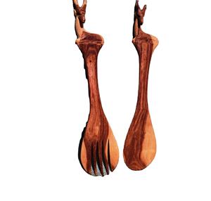 Juego de Servidores de Ensalada de Madera Natural con 2 Espátulas, Utensilios Hechos a Mano Sostenibles - Product Image 1