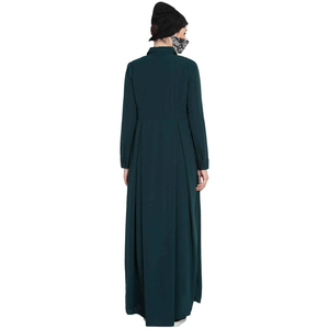 Women's Dark Green <b>Long</b> Sleeve Floor Length Abaya Modest <b>Dress</b> Round Neck Loose Fit Cotton Daily Wear Middle East Style - Product Image 2