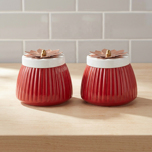 Ensemble de pots de rangement en métal à fleurs rouges, élégants récipients hermétiques avec couvercles décoratifs, parfaits pour le thé, le sucre, les épices, la décoration de la cuisine - Product Image 1