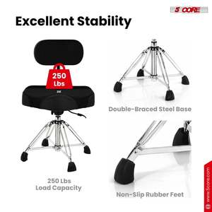 5 Core <b>Drum</b> Throne w Backrest 4" Padded Seat Airlift Height Adjustment 31.5" <b>Drum</b> Stool Velvet Seat - Product Image 5