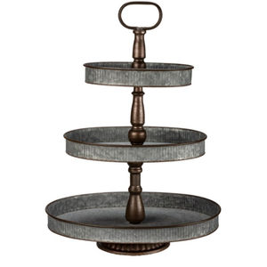 Bandeja de Servir Rústica de Metal Galvanizado de 3 Niveles, Soporte Redondo con Acabado Desgastado para Exhibición, Decoración del Hogar, Cocina y Comedor - Product Image 1