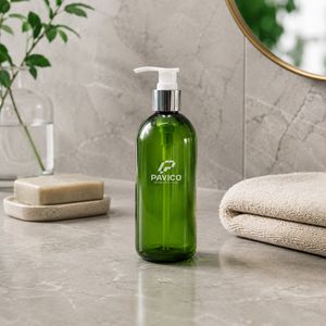 Flacon de shampooing rond en PET de 300 ml, flacon pompe vert pour lotion, gel douche, fabricant au Vietnam - Product Image 6