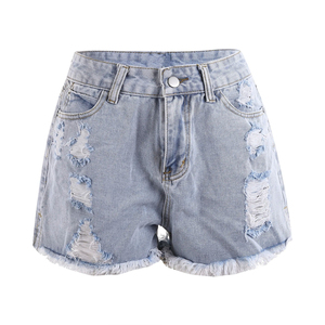 Shorts de mezclilla de algodón de cintura alta para mujer OEM, transpirables, casuales de verano, jeans de cintura baja para chicas, moda al por mayor. - Product Image 1