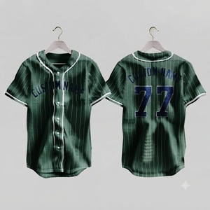 Custom <b>Green</b> Pinstripe Baseball Jersey Unisex Short Sleeve Button Up Moisture Wicking Sublimated Print Adult Size - Product Image 1