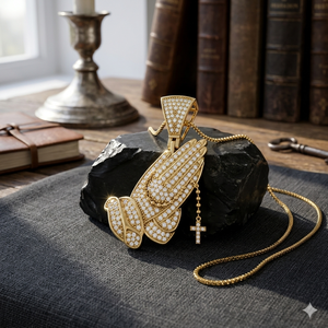 Pendentif Croix Unisexe en Or 10K Personnalisé avec Mains en Prière et Diamants Moissanite VVS, Breloque Bling Scintillante, Cadeau de Fiançailles - Product Image 6