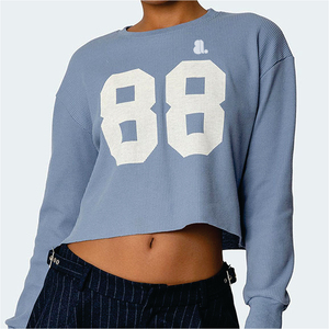 เสื้อสเวตเตอร์ผู้หญิงสีน้ำเงิน แบบมีซับใน ทรงปกติ ไม่หดตัว คอกลม แขนปกติ สวมใส่สบาย ผลิตจากผ้าโพลีเอสเตอร์/คอตตอน 300 กรัม สำหรับฤดูหนาว - Product Image 1