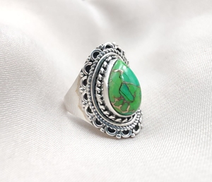 925 Sterling Silver Green Copper <b>Turquoise</b> Pear <b>Ring</b> With Gold Plating Options Handmade Gemstone Jewelry Wholesale Custom - Product Image 2