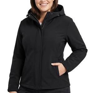 <b>Black</b> Zipper Softshell <b>Windbreaker</b> Jacket With Hoodie Shell Jacket Plus Size Hooded Coat Women Fleece Outdoor Softshell Jackets - Product Image 3