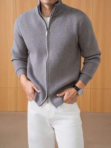 Cardigan en laine confortable pour homme, col rond, anti-boulochage, épais, double fermeture éclair, grande taille, tricoté, ODM, saison hiver - Product Image 6