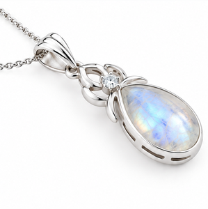 Pendentif en argent Pierre de lune arc-en-ciel, Collier goutte d'eau en pierre de lune naturelle, Bijou en argent sterling avec pierre précieuse, Cadeau élégant pour elle - Product Image 3