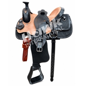 Selle de cheval western en cuir véritable de qualité supérieure, fabriquée à la main, robuste, pour l'équitation en ranch et les sentiers, avec arceau en plastique personnalisable - Product Image 1