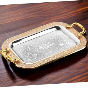 <b>Gold</b> Tone Decorative Round <b>Tray</b> with Artistic Border Cut Design, Metal <b>Serving</b> Platter for Home Decor and Gifting - Product Image 5