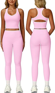 2 Piece Solid Yoga Set Sleeveless Crop <b>Top</b> High Waist Leggings Contrast Binding Breathable Spandex/Nylon Fitness Wear Front - Product Image 4