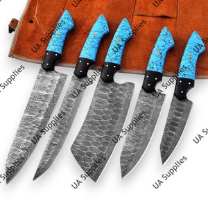 Juego de Cuchillos de Cocina Profesionales Damacsus Steel de 5 Piezas con Hoja Martillada Multiusos, Mango de Piedra Turquesa y Estuche de Cuero - Product Image 5