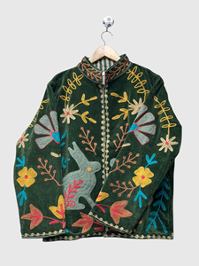 Chaqueta de Forro Polar Bordada Estilo Bohemio, Manga Larga, Cuello Mao, Estampado Floral, Talla Grande, Ropa de Otoño para Mujer - Product Image 4