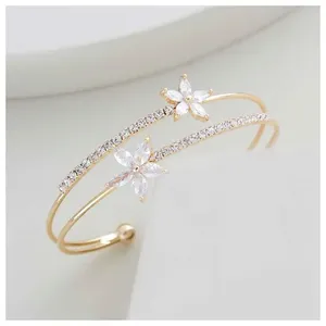 Elegant Crystal Flower Open Cuff <b>Bracelet</b> for Women <b>Gold</b> Plated Bangle <b>Adjustable</b> Zircon Bangle Fashion Jewelry - Product Image 1