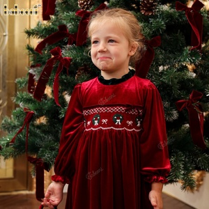 Vestido festivo de terciopelo para niñas con bordado fruncido ODM OEM al por mayor vestido fruncido para niñas hecho en Vietnam - DR4295 - Product Image 4