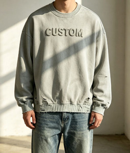 Sudadera Extra Grande con Cuello Redondo, Servicio OEM Personalizado, Letra en Relieve en la Parte Delantera, 100% Algodón, Felpa Francesa, Unisex, Estilo Otoñal - Product Image 4