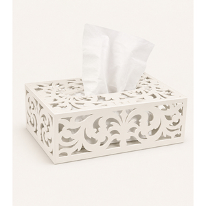 Caja de pañuelos de latón de lujo hecha a mano con intrincados motivos arabescos, elegante filigrana floral dorada, rectangular, de metal. - Product Image 2