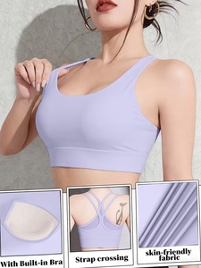 Ladies Deep Scoop Neck Active Bralette Strappy Y Back Breathable Mesh Trim Running Gym Crop Top <b>Body</b> Sculpting Shapewear - Product Image 6