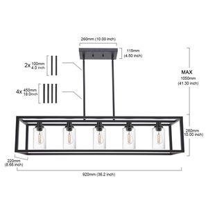 Lampadario a sospensione lineare rettangolare nero a 5 luci per sala da pranzo, isola cucina, illuminazione per tavolo e lampade a sospensione - Product Image 3