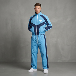 Chaqueta Deportiva Azul para Hombre con Bloques de Color, Cortavientos, con Cierre de Cremallera y Pantalones Deportivos a Juego, Traje Deportivo para Otoño - Product Image 4