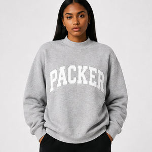 Light Gray <b>Sweatshirt</b> with <b>White</b> Bold Chest Lettering Short Stand Collar Ribbed Waist and Sleeve Edges Roomy Cut Long Sleeves - Product Image 1