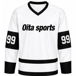Maillot de hockey sur glace blanc pour hommes, manches longues, en polyester, pour équipe sportive, entraînement et match, vêtements de sport - Product Image 1