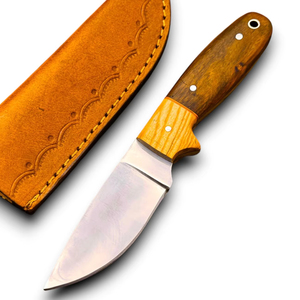 Cuchillo de caza/cocina de acero inoxidable personalizado con mango de madera y punta caída, con funda, calidad DIY, proveedor OEM al por mayor - Product Image 1