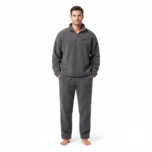 Conjunto de Dos Piezas de Invierno para Hombre, Estilo Moderno con Hombros Caídos, Sudadera con Capucha de Forro Polar Sherpa con Cierre de 1/4 y Logotipo Bordado Personalizado, Conjunto Deportivo - Product Image 5