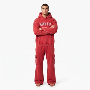 Conjunto Deportivo Masculino de Alta Calidad, Lavado Ácido, Estilo Casual, Dos Piezas, Sudadera con Pedrería Personalizada y Pantalones Deportivos - Product Image 3