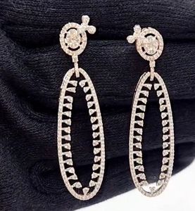 Pendientes Colgantes de Diamantes Certificados IGI de 2.33 Ct en Oro Blanco con Rosa Vintage, Joyería Fina para Bodas y Fiestas, Proveedor Mayorista OEM - Product Image 6
