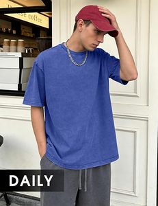 Camiseta de Manga Corta para Hombre, Oversize, de Algodón Lavado, Cuello Redondo, Color Sólido, Corte Casual - Product Image 4