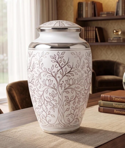 Professional Handmade Artisan Modern Handmade Ceramic Round <b>Memorial</b> Urn Decorative Tree Lotus Floral Pattern Jar - Product Image 1