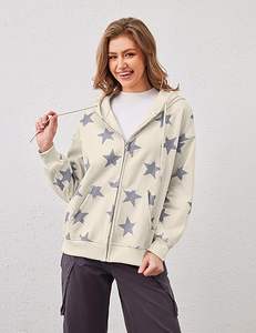 Women Star <b>Graphic</b> <b>Zip</b> <b>Up</b> <b>Hoodies</b> Y2k Drawstring Star Print Sweatshirt Oversized Jackets with Slant Front Pocket - Product Image 5